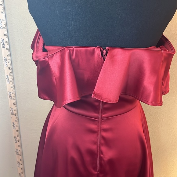 Homecoming dress, Garnet red off the shoulder semi formal dress - Picture 4 of 13